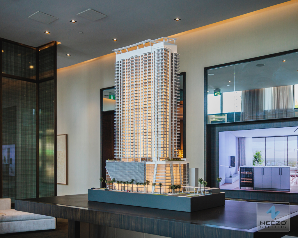 Luxury tower architectural model by Florida scale model maker NEEZO Studios