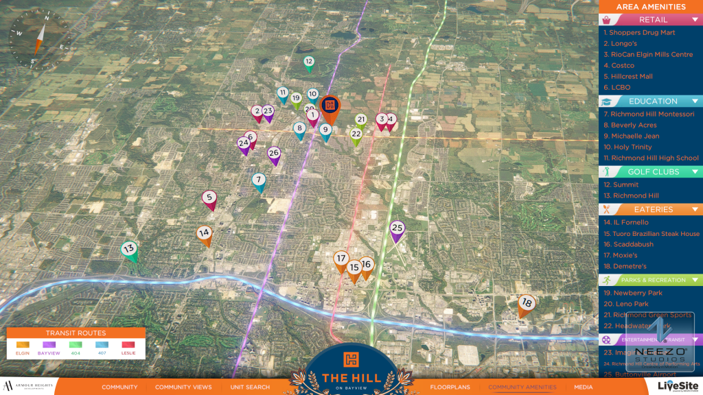 Interactive community map in LiveSite® Community 3D sales gallery software by NEEZO Studios for The Hill on Bayview