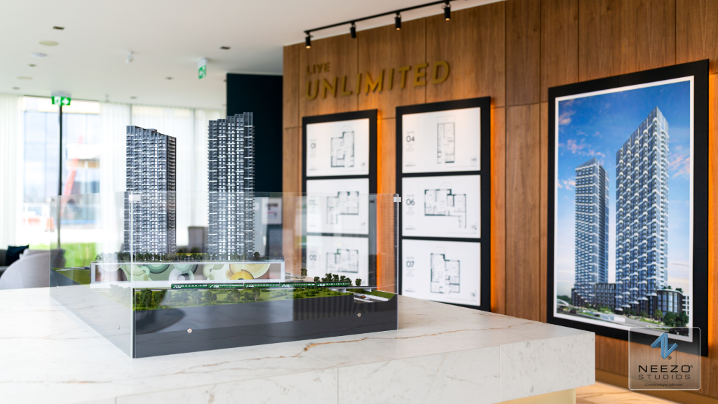 Architectural scale model and rendering for real estate launches created by NEEZO Studios