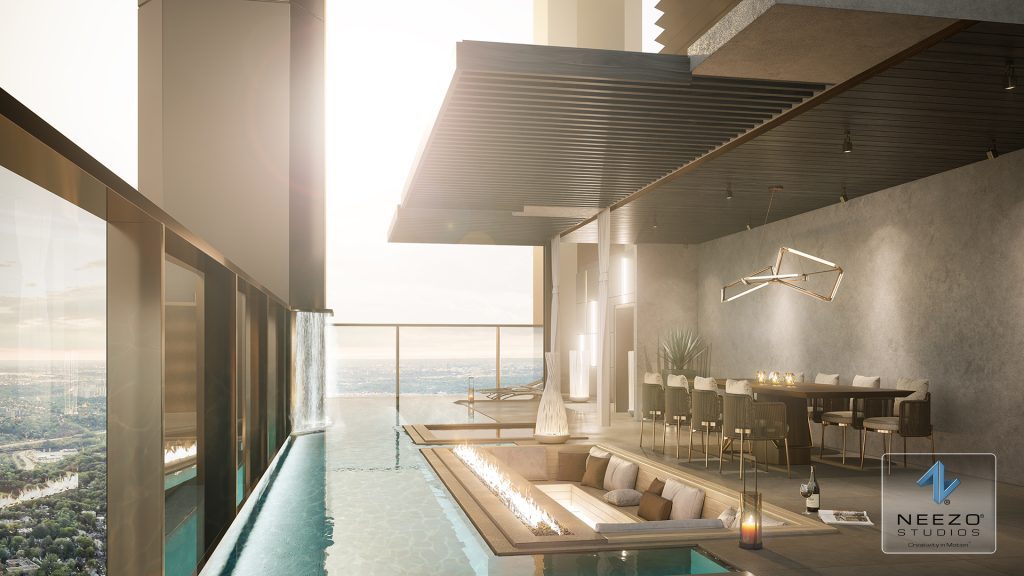High-end architectural rendering showcasing private infinity pool at One Bloor West