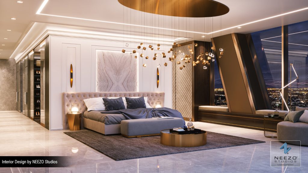 Luxury bedroom rendering for the Limited Penthouse Collection at One Bloor West