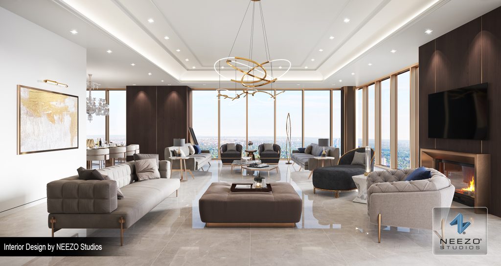 Luxury condominium interior designed and rendered by NEEZO Studios for One Bloor West