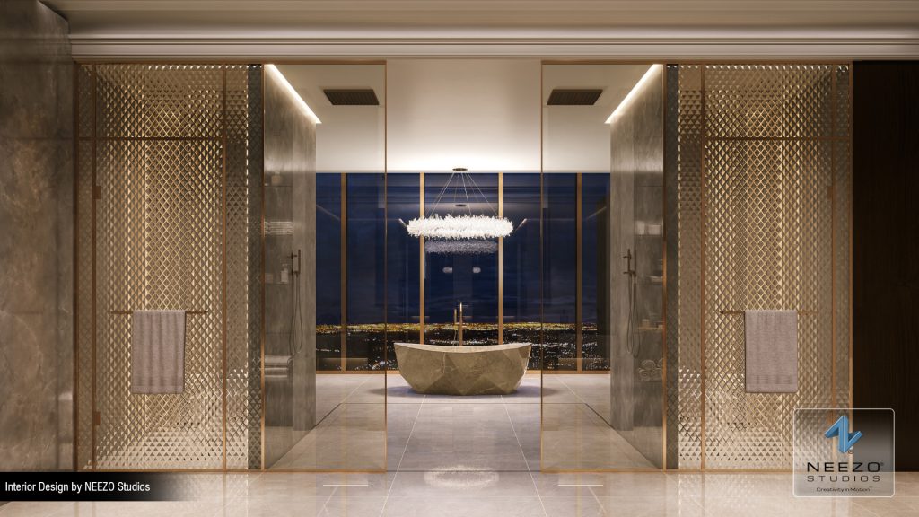 Luxury penthouse interior designed and rendered by NEEZO Studios for One Bloor West