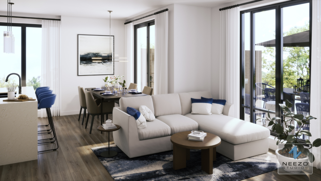 Luxury townhome interior rendering for The Hill on Bayview by render studio NEEZO Studios