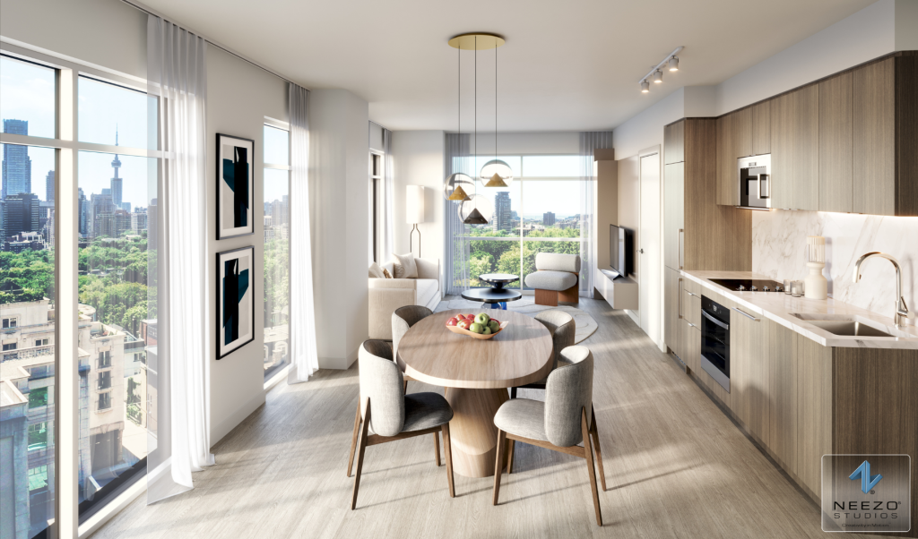 Luxury high-rise kitchen rendering created by NEEZO Studios for The Hill