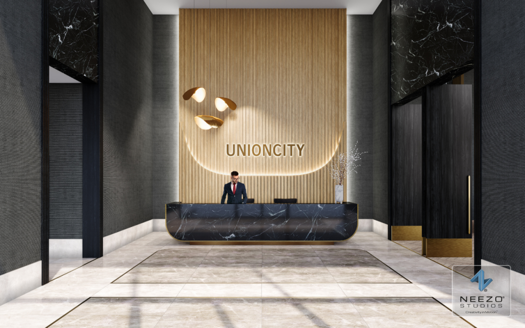 architectural real estate visualization render by NEEZO Studios of condo lobby development