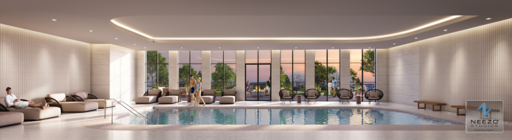 Architectural photorealistic interior rendering of luxury real estate pool by render studio NEEZO Studios