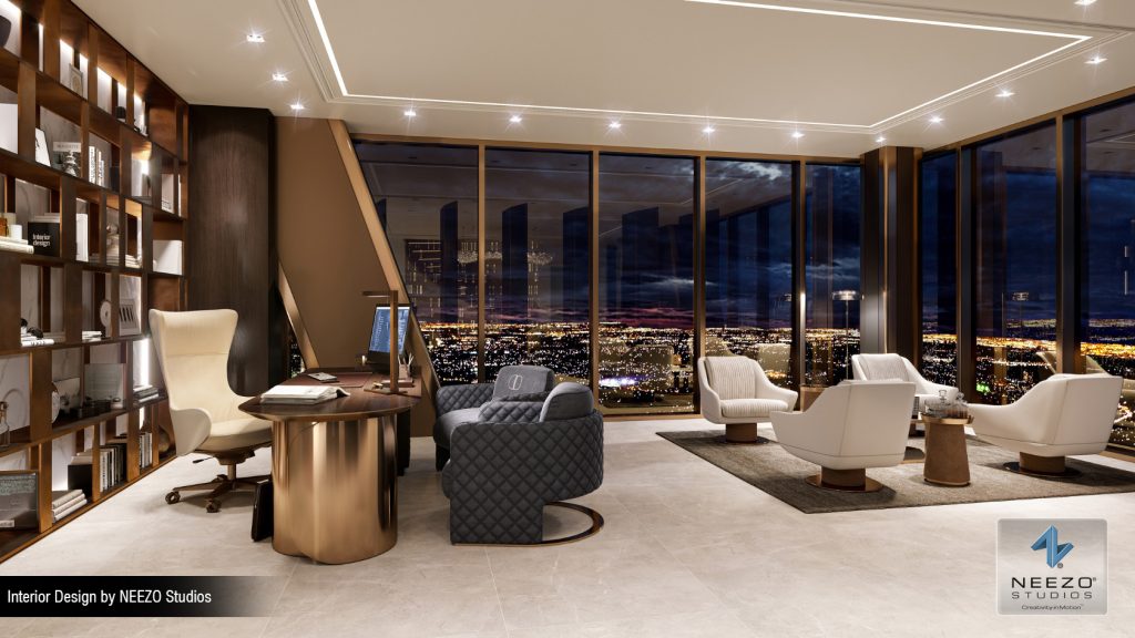 Luxury penthouse interior designed and rendered by NEEZO Studios for One Bloor West