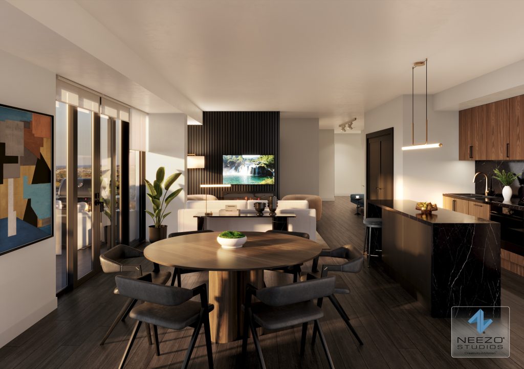 Luxury condominium interior penthouse rendering for Paradigm Stoney Creek by leading real estate rendering studio NEEZO Studios