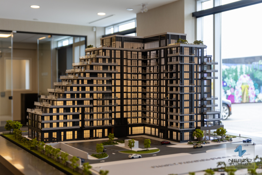 Custom architectural scale model created for Paradigm Stoney Creek presentation center by North Americas leading scale model maker NEEZO Studios