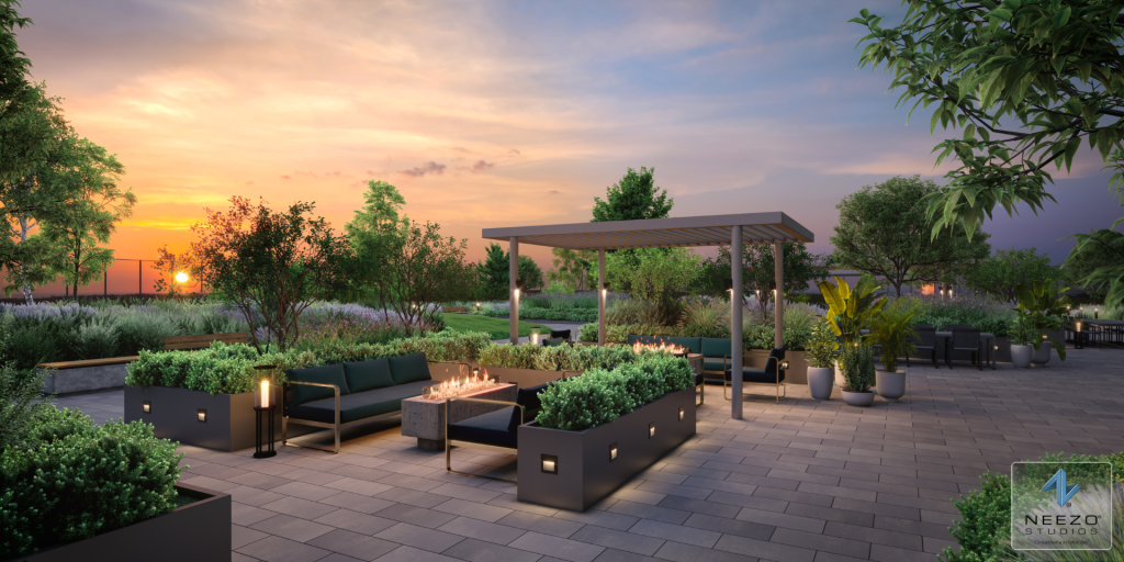 architectural visualization render by leading render firm NEEZO Studios of public amenity space in condo development
