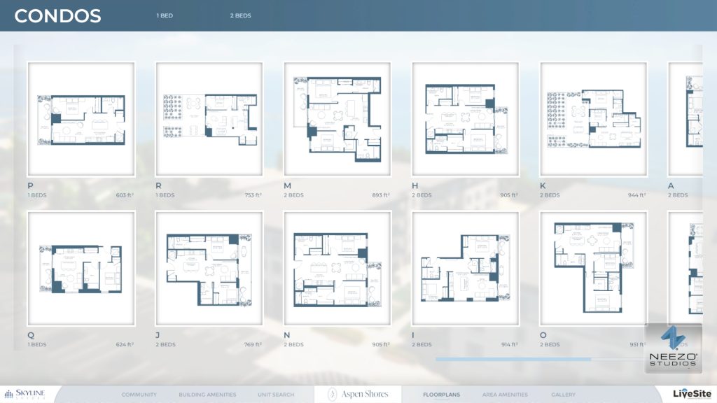 Interactive floor plan viewer in LiveSite® Community for Aspen Shores condominiums