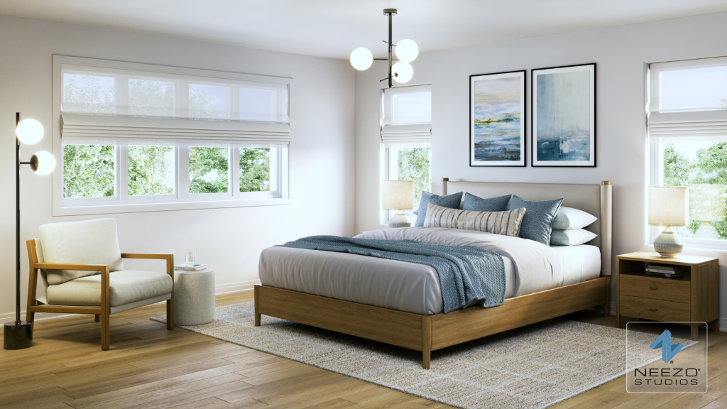 photorealistic interior Bedroom rendering by rendering studio NEEZO Studios