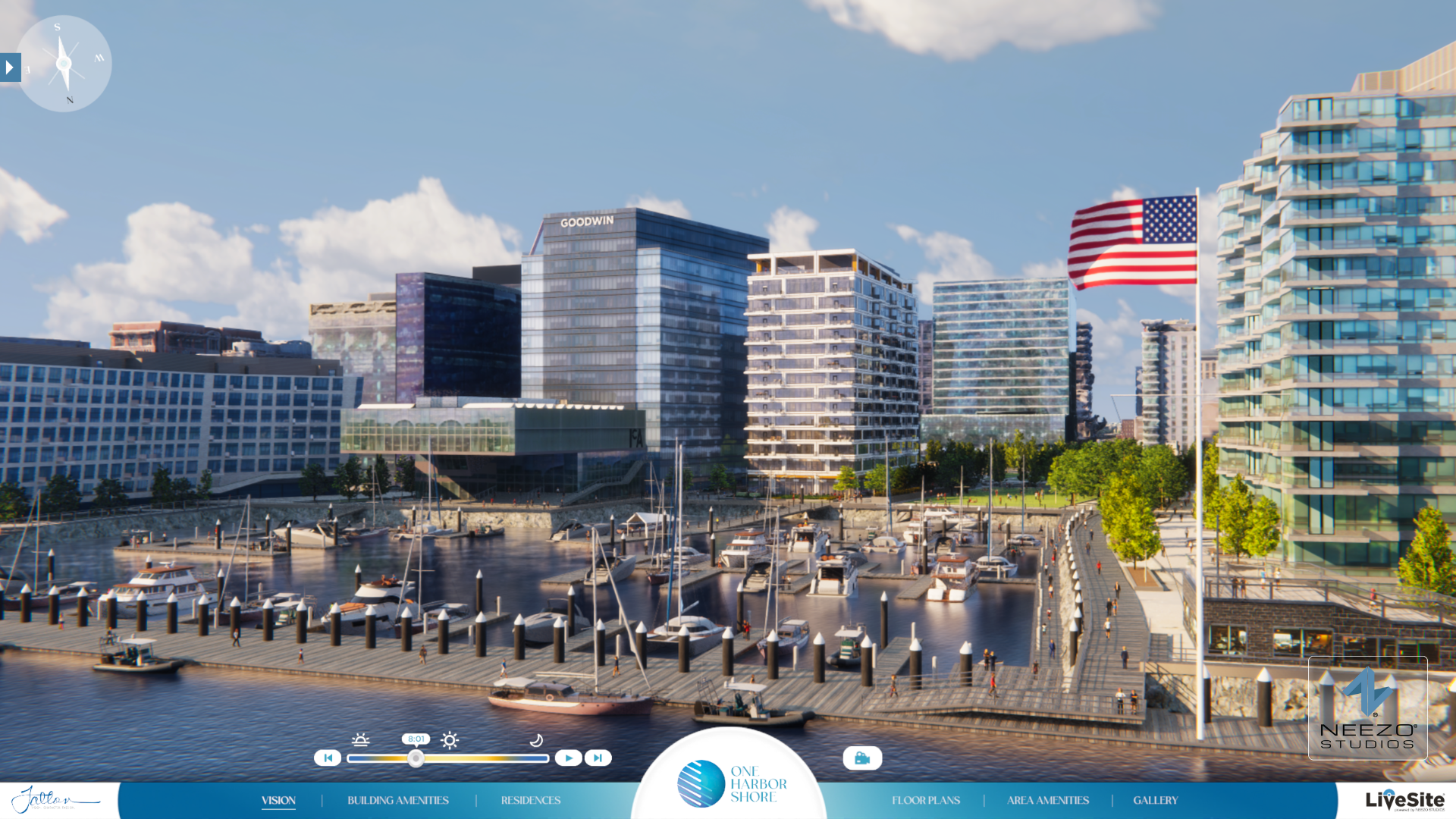 One Harbor Shore Fallon Company Boston luxury waterfront development using LiveSite® 3D real estate sales software for presentation center