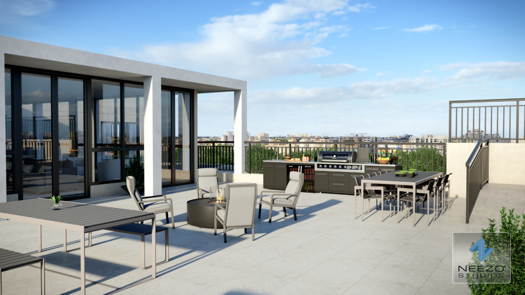Exterior rendering of luxury New York condo by globally-renowned rendering studio NEEZO Studios