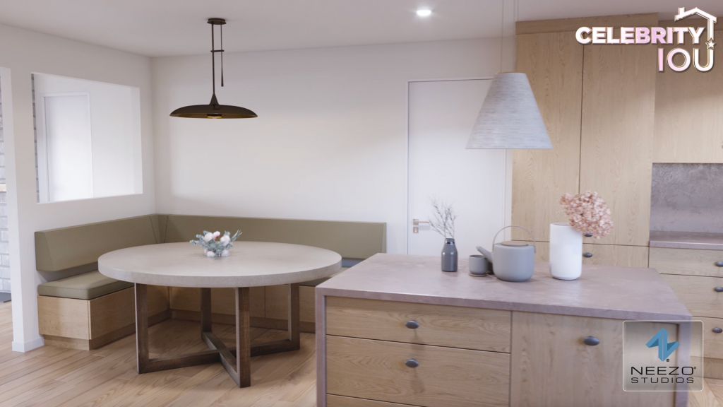 Architectural animation by NEEZO Studios for Celebrity IOU episode with Courteney Cox highlighting modern first-floor renovation