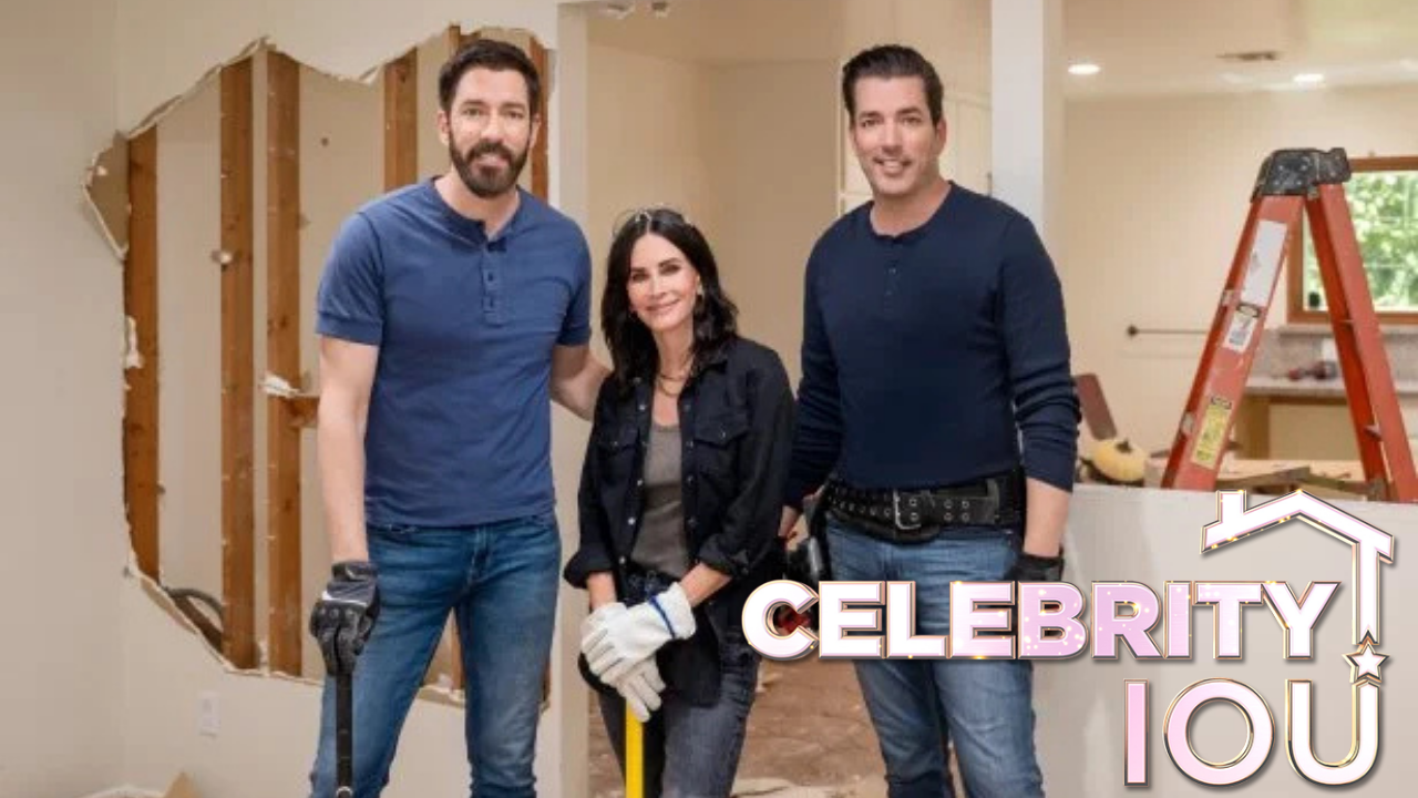 Courteney Cox from Friends with Property Brothers Drew and Jonathan Scott on Celebrity IOU featuring NEEZO Studios' 3D animations