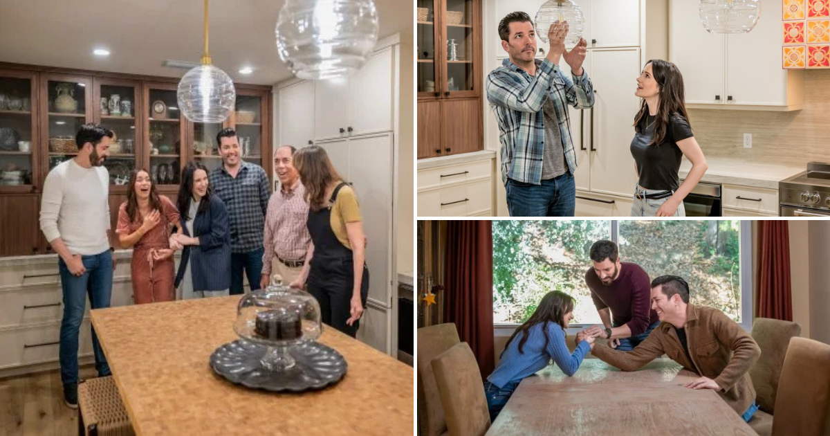 rachel brosnahan from superman on celebrity iou with property brothers drew scott and jonathan scott