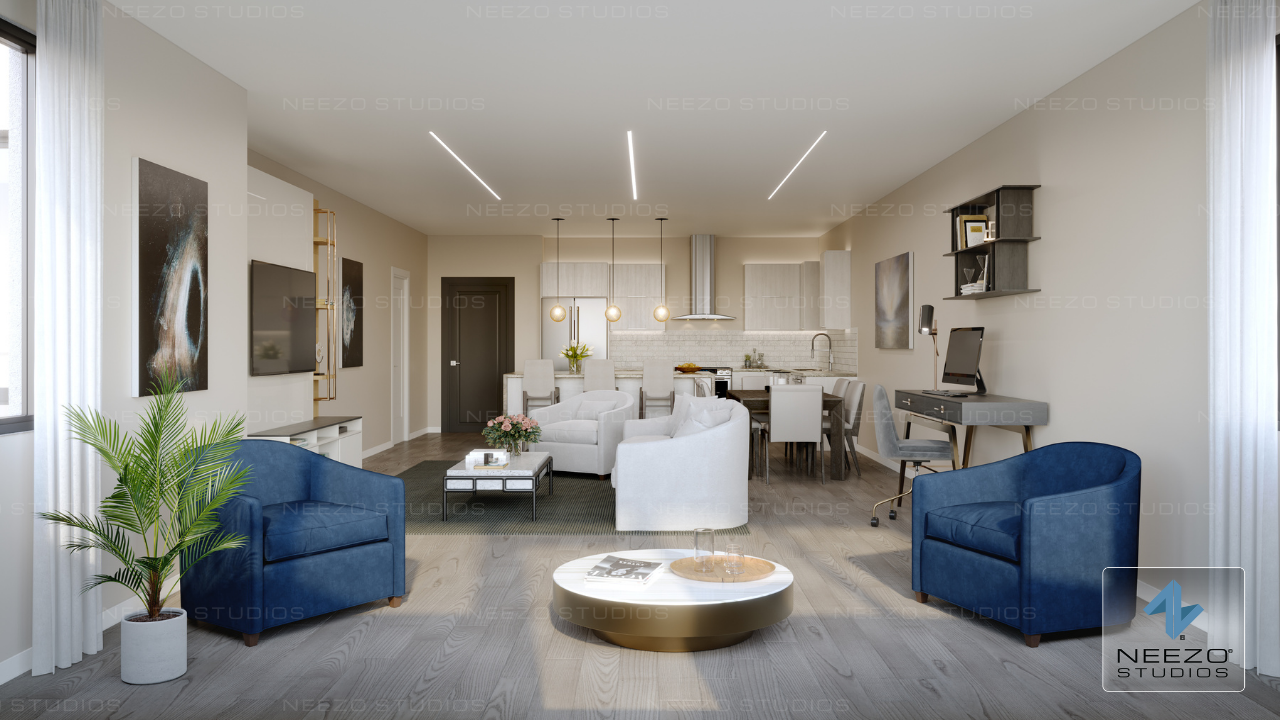 interior rendering of new york condo by rendering studio NEEZO Studios