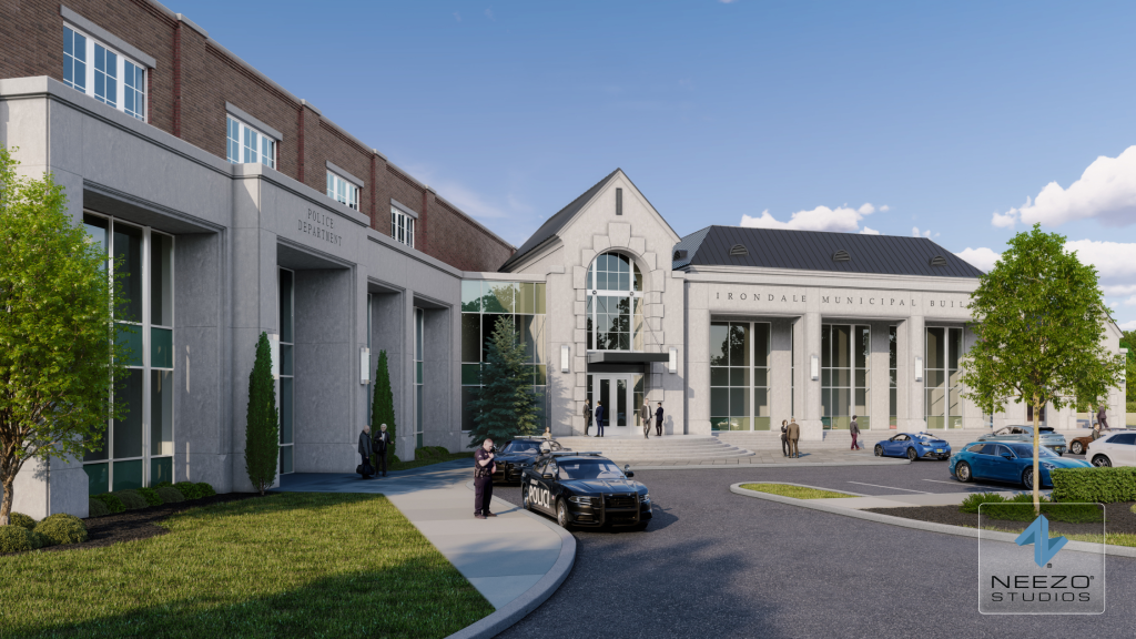 Architectural rendering of the City of Irondale Municipal Complex by NEEZO Studios
