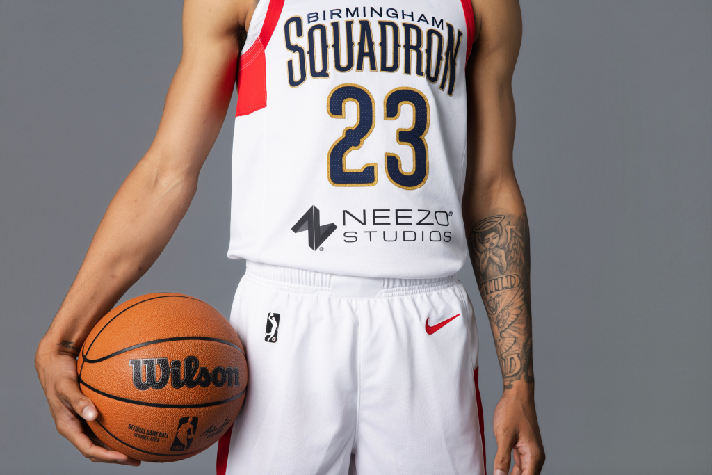 NEEZO Studios logo on Birmingham Squadron jersey