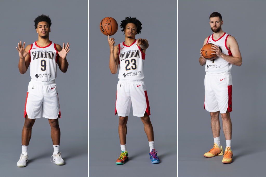 Birmingham Squadron Media Day featuring NEEZO Studios logo on away jersey