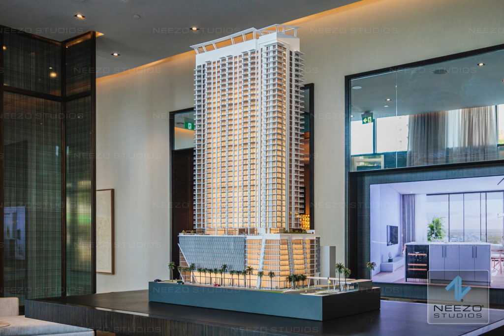 Architectural real estate scale model of luxury condo in Fort Lauderdale crafted by NEEZO Studios