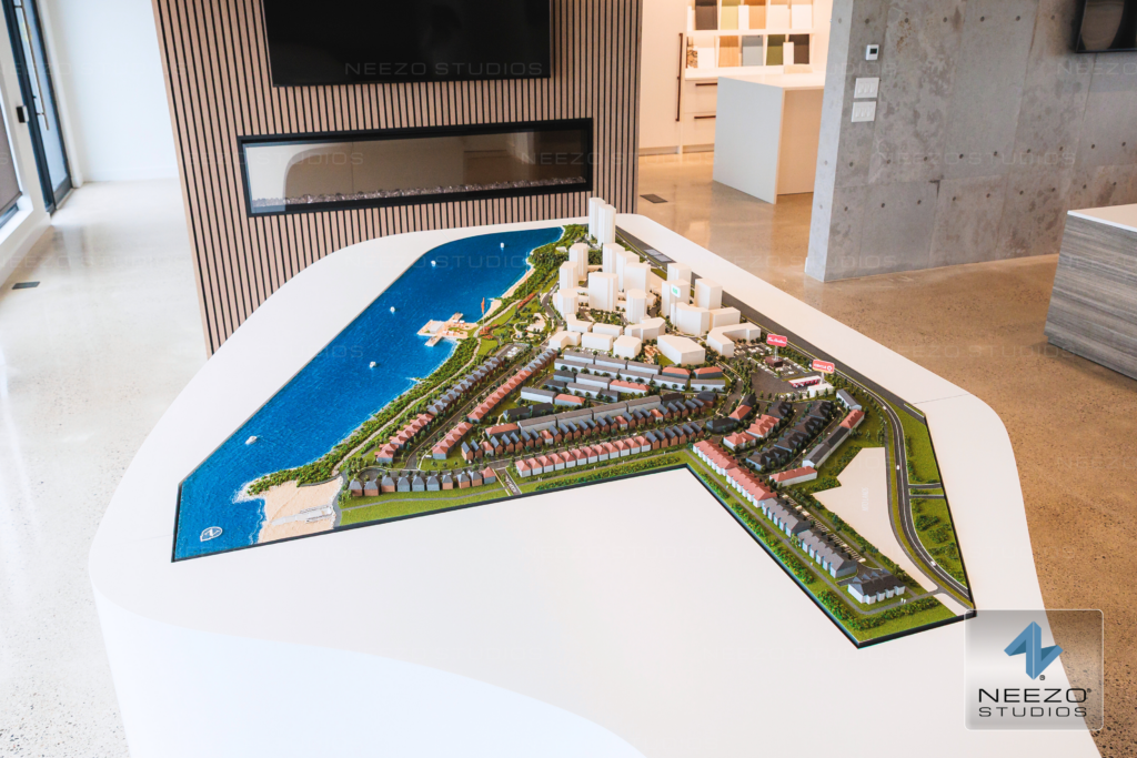 Architectural scale model of a mixed-use development for a sales gallery in Niagara crafted by Toronto model maker NEEZO Studios