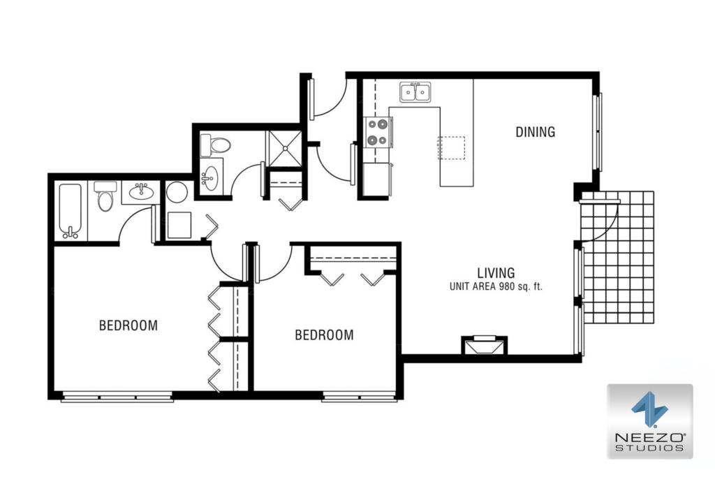 Architectural floor plan rendering for real estate launches created by NEEZO Studios