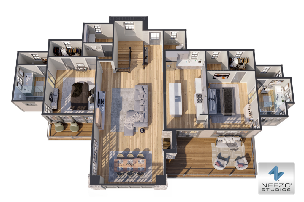 Architectural floor plan rendering for real estate launches created by NEEZO Studios
