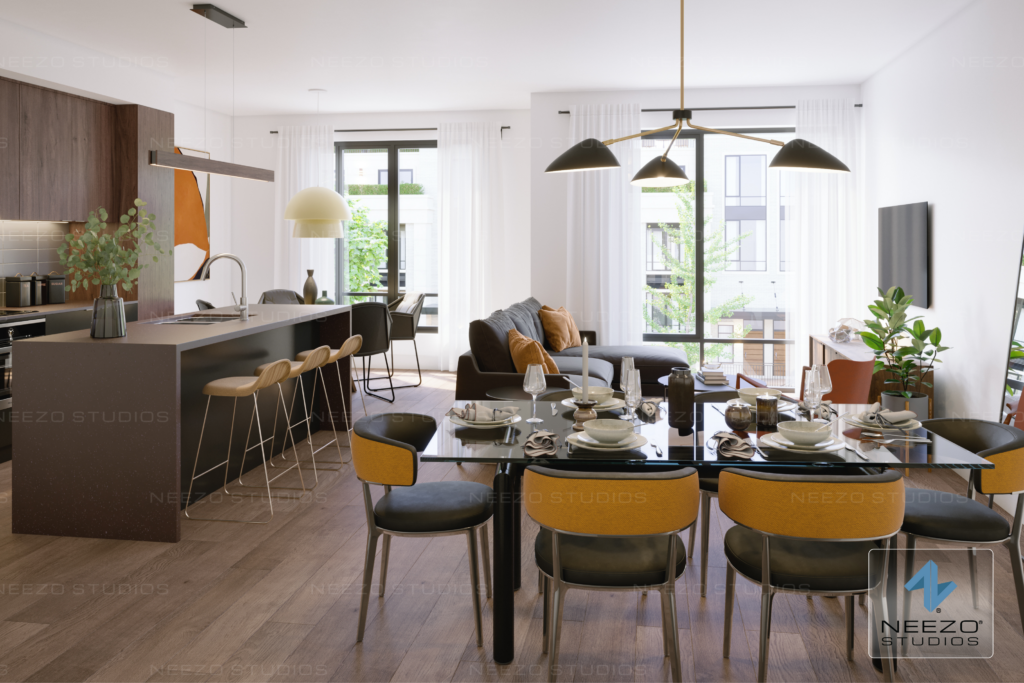 Architectural interior rendering for real estate launches created by NEEZO Studios