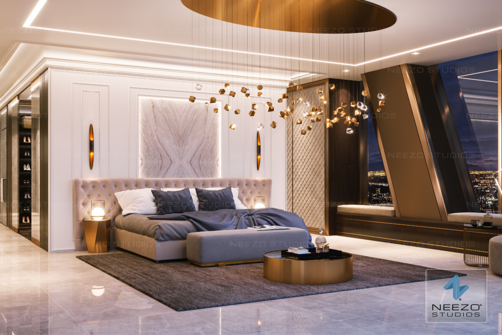 Photorealistic architectural interior rendering for real estate luxury condo penthouse created by NEEZO Studios