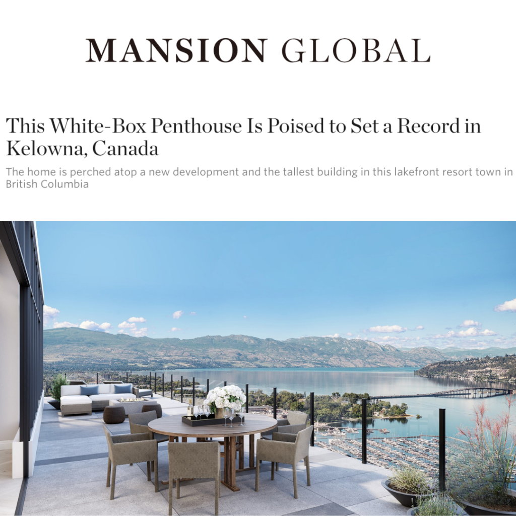 NEEZO Studios renderings featured in Mansion Global for Kelowna, British Columbia Development, One Water Street