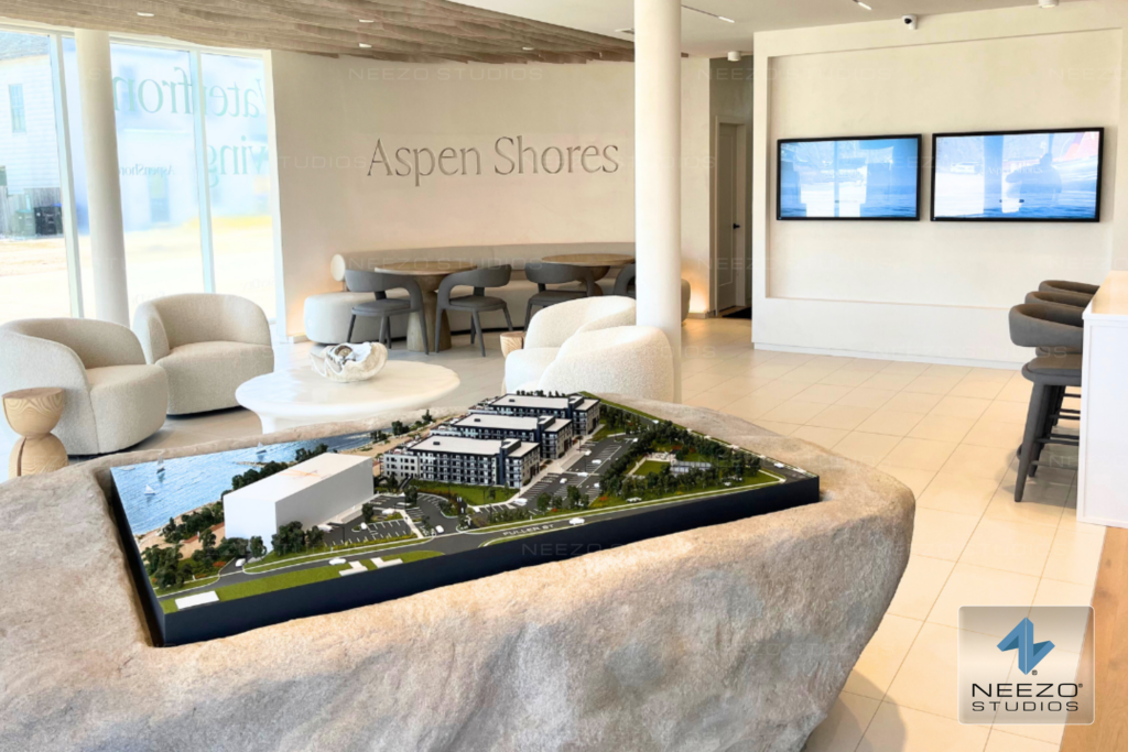 Architectural scale model and LiveSite® sales gallery software for real estate presentations by NEEZO Studios