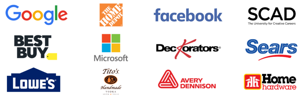 NEEZO Studios enterprise and tech clients including google, home depot, facebook, best buy, scad, deckorators, microsoft, lowes, avery dennison, and titos vodka