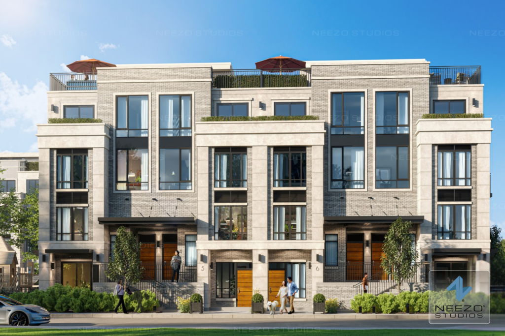 architectural rendering by NEEZO Studios of luxury townblock community