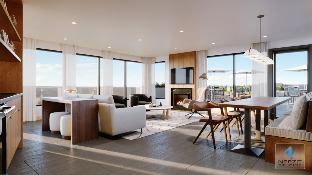 Interior real estate rendering by rendering studio NEEZO Studios