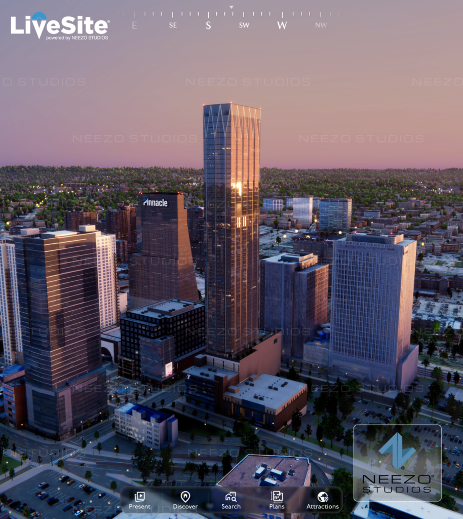 LiveSite® Real estate digital twin software visualizing a high-rise residential development in 3D