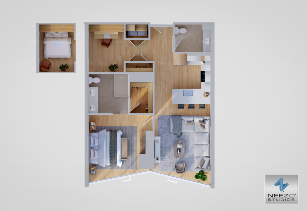 luxury architectural real estate dollhouse rendering by leading render studio NEEZO Studios