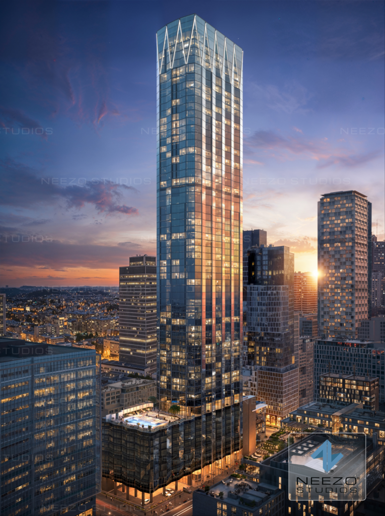 Ultra luxury high rise architectural rendering by render studio NEEZO Studios