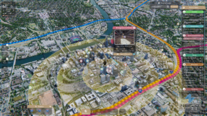 LiveSite® Interactive real estate platform displaying surrounding amenities and neighborhood context in a digital twin environment