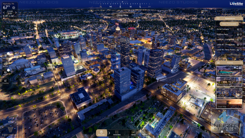 LiveSite® Real estate digital twin software visualizing a high-rise residential development in 3D