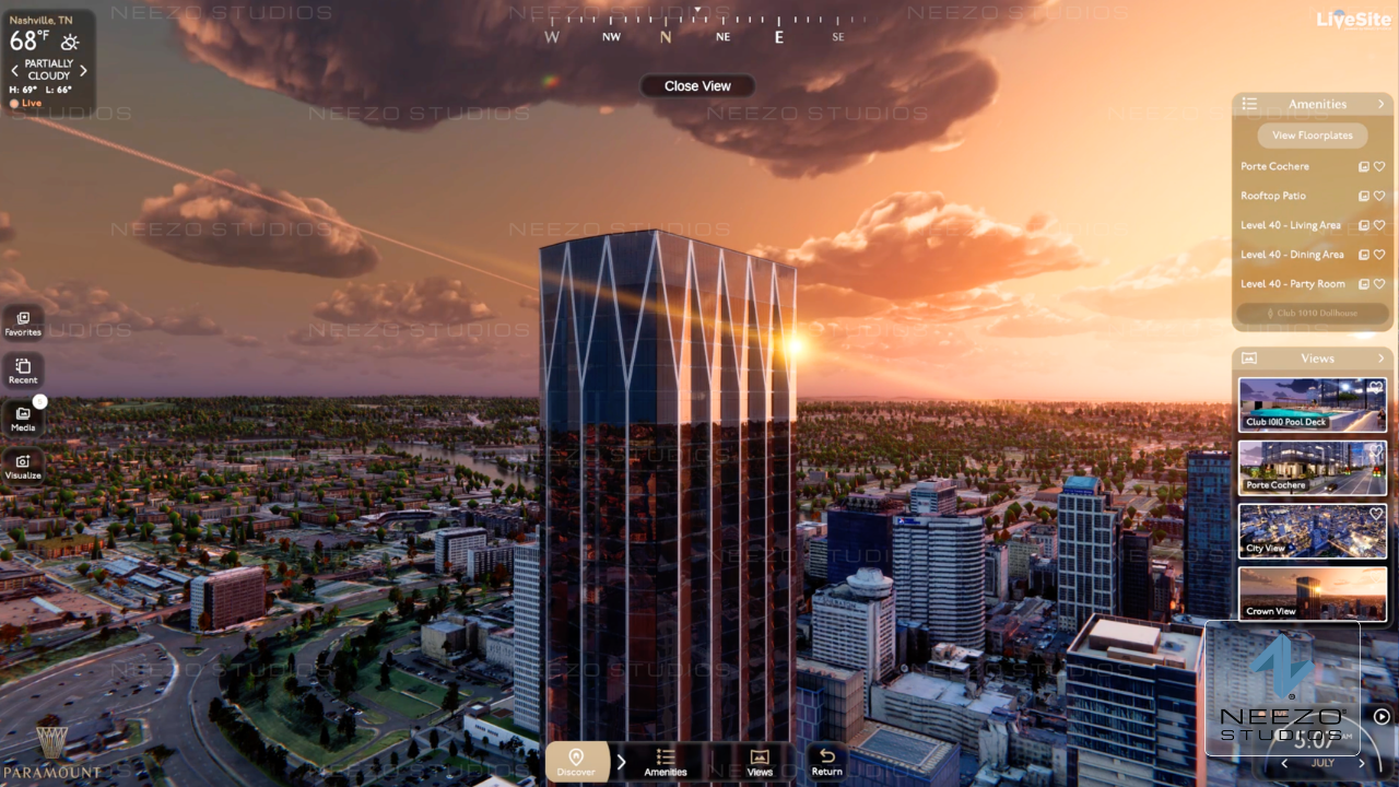 Real estate digital twin software visualizing a high-rise residential development in 3D