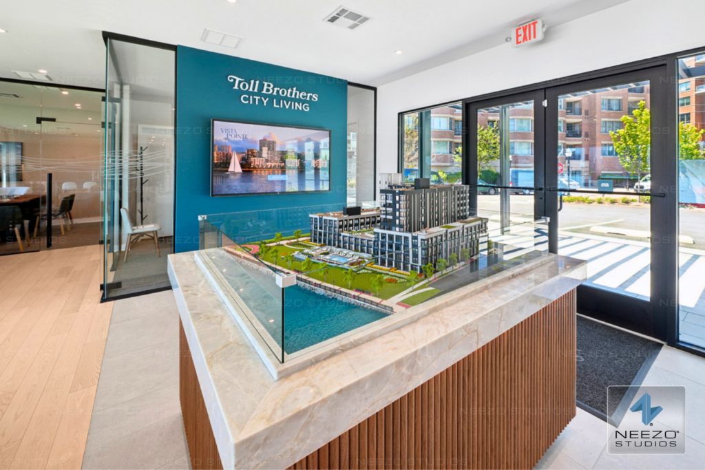 Luxury architectural scale model created by NEEZO Studios for Toll Brothers City Living’s Vista Pointe at Port Imperial in New Jersey