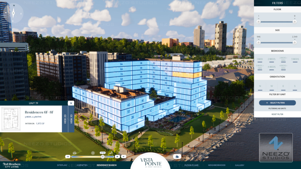 3D digital twin real-time sales gallery software LiveSite® powered by NEEZO Studios for luxury real estate sales