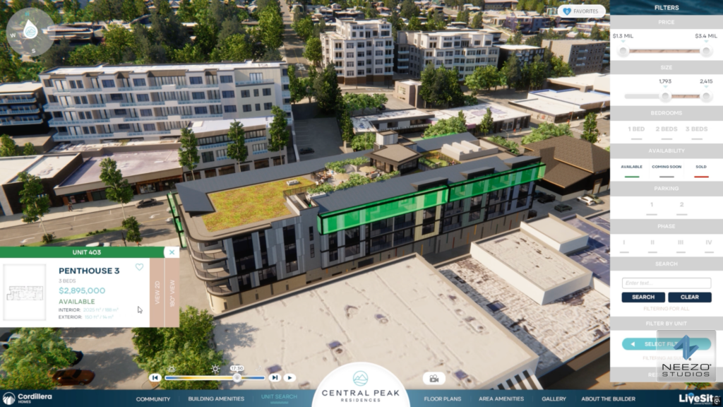 LiveSite® Community real-time digital twin sales software for Central Peak Residences in Seattle