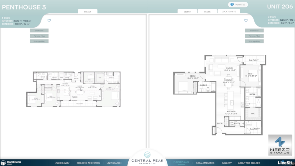 LiveSite® Community real-time floor plan sales gallery software for Central Peak Residences in Seattle