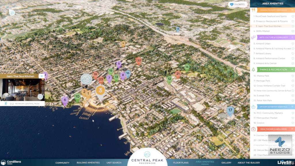 LiveSite® Community real-time digital twin sales software for Central Peak Residences in Seattle