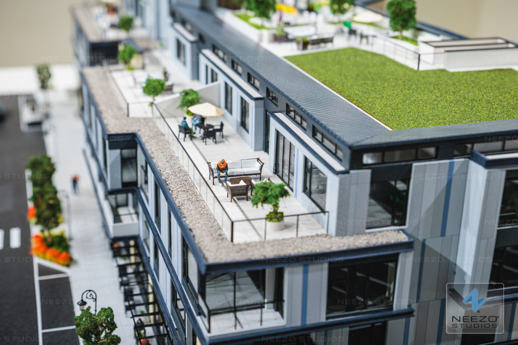 Detailed scale model showcasing Central Peak Residences by Cordillera Homes in Kirkland Washington By Seattle model maker NEEZO Studios