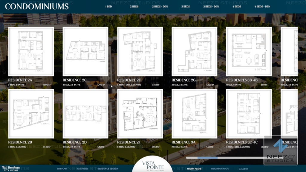 3D digital twin real-time sales gallery floor plan software LiveSite® powered by NEEZO Studios for luxury real estate sales